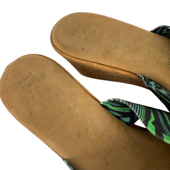 Italian Shoemakers Wedge Sandals Size 8.5 Green Tropical Lightweight Beach Open - Picture 3 of 9